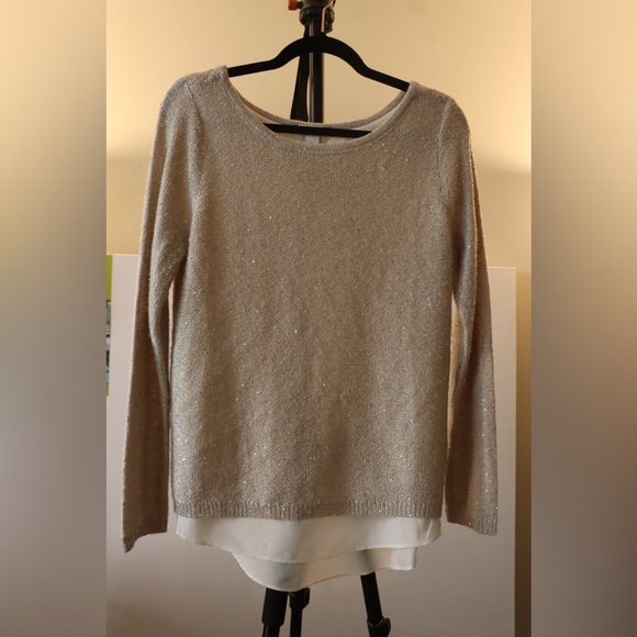 EUC Cream & White Sequin Crewneck White House Black Market Size S - Picture 2 of 9